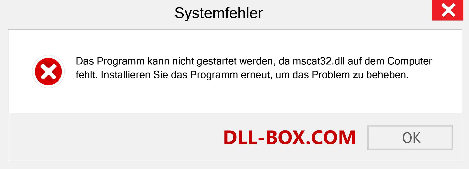 mscat32.dll-Datei fehlt?. Download für Windows 7, 8, 10 - Fix mscat32 dll Missing Error unter Windows, Fotos, Bildern